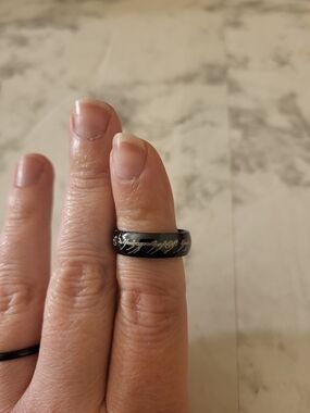Black Engraved Script Men’s Band Ring - Classic Black Finish